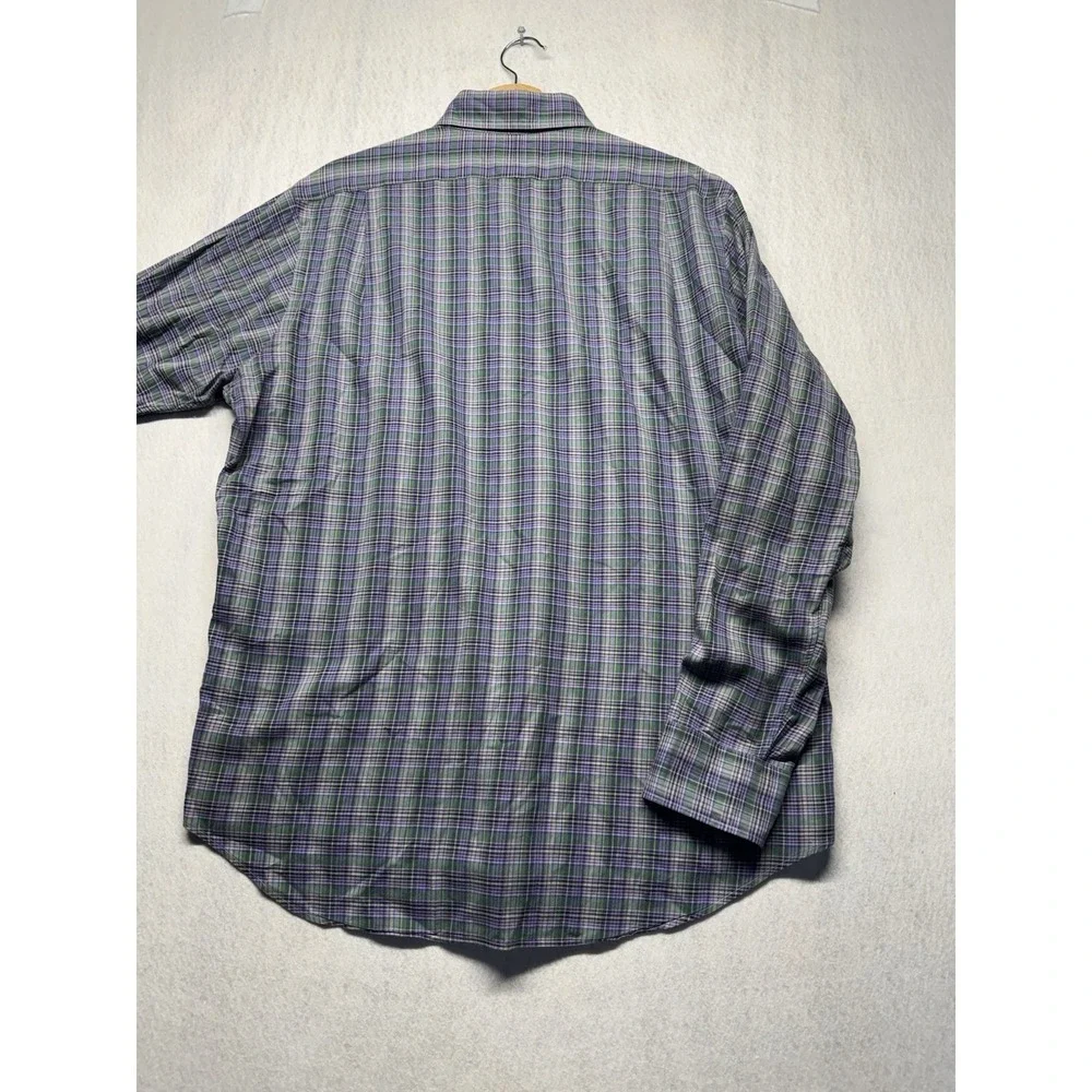 Polo Ralph Lauren Mens L Plaid Button Down Shirt Purple Green Long Sleeve Cotton